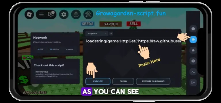 Now hit the “Execute” button to run the Grow a Garden Script Inf money.
